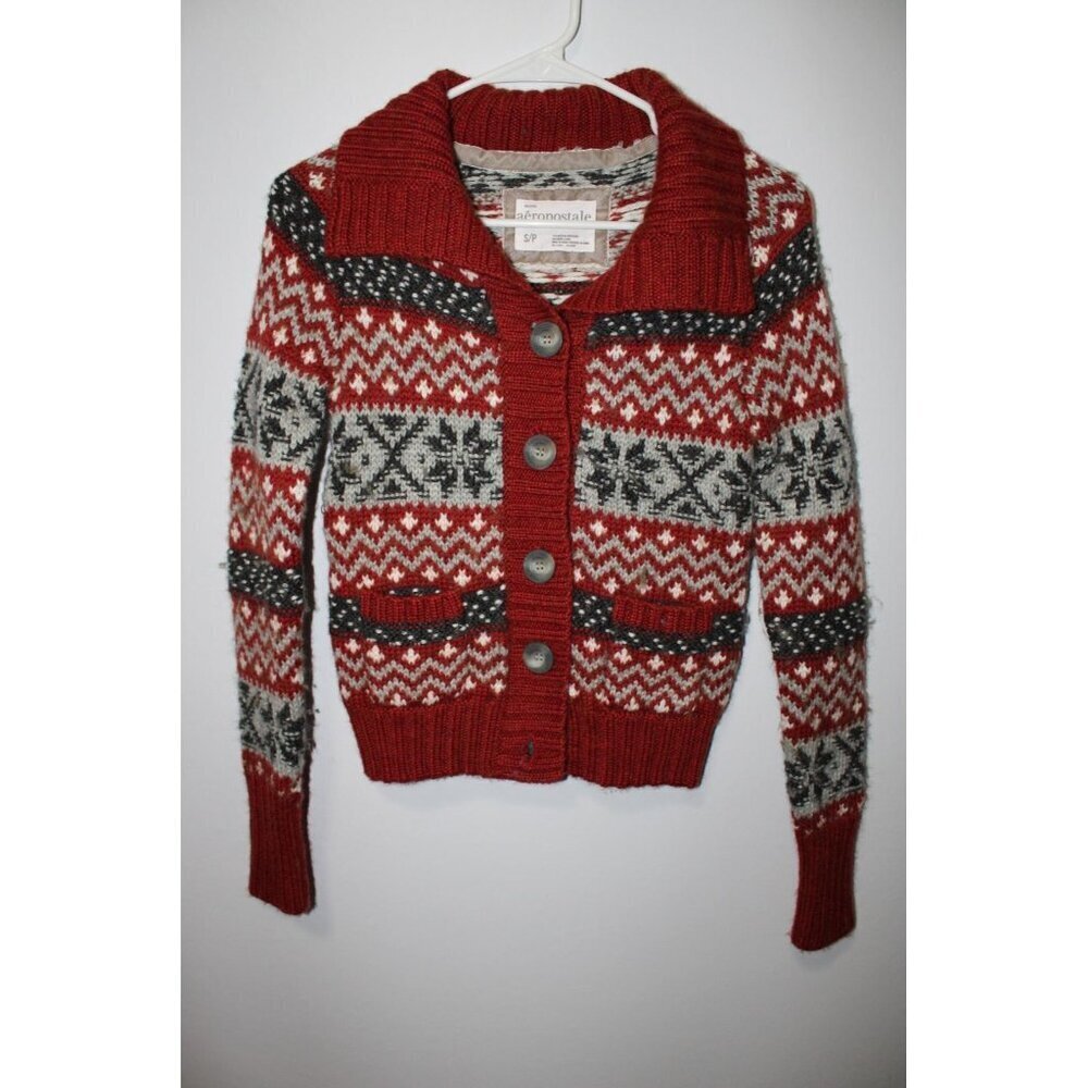 y2k Aeropostale Red burnt orange Women's Button Down nordic Sweater Small Petite